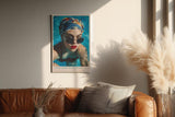 Paul Sinus Wandbild in 40x60cm Cool Down With Style Elegant Woman in Blue Headscarf and Sunglasses in Pool Water