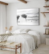 Paul Sinus Wandbild 120x80cm Berge See Fischerboot Schwarz Weiß Baum Kunstvoll