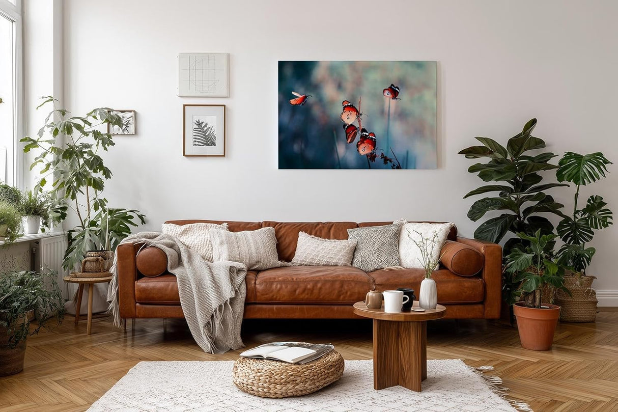 Sinus Art Wandbild 120x80cm Die rot-orange gefärbten Schmetterlinge strahlen Leichtigkeit, Freiheit und Lebendigkeit aus