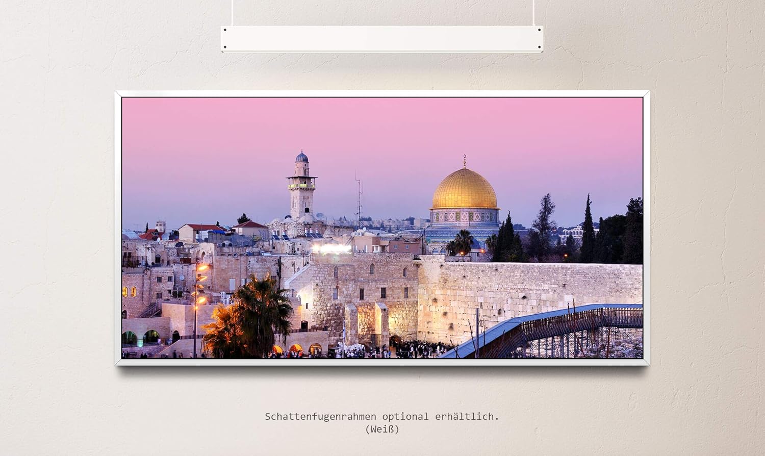 Jerusalem ca. 130x70cm Wandbild inklusive Schattenfugenrahmen weiss - Panorama Leinwand Bild XXL Format Wandbilder Wohnzimmer Wohnung Deko Kunstdrucke