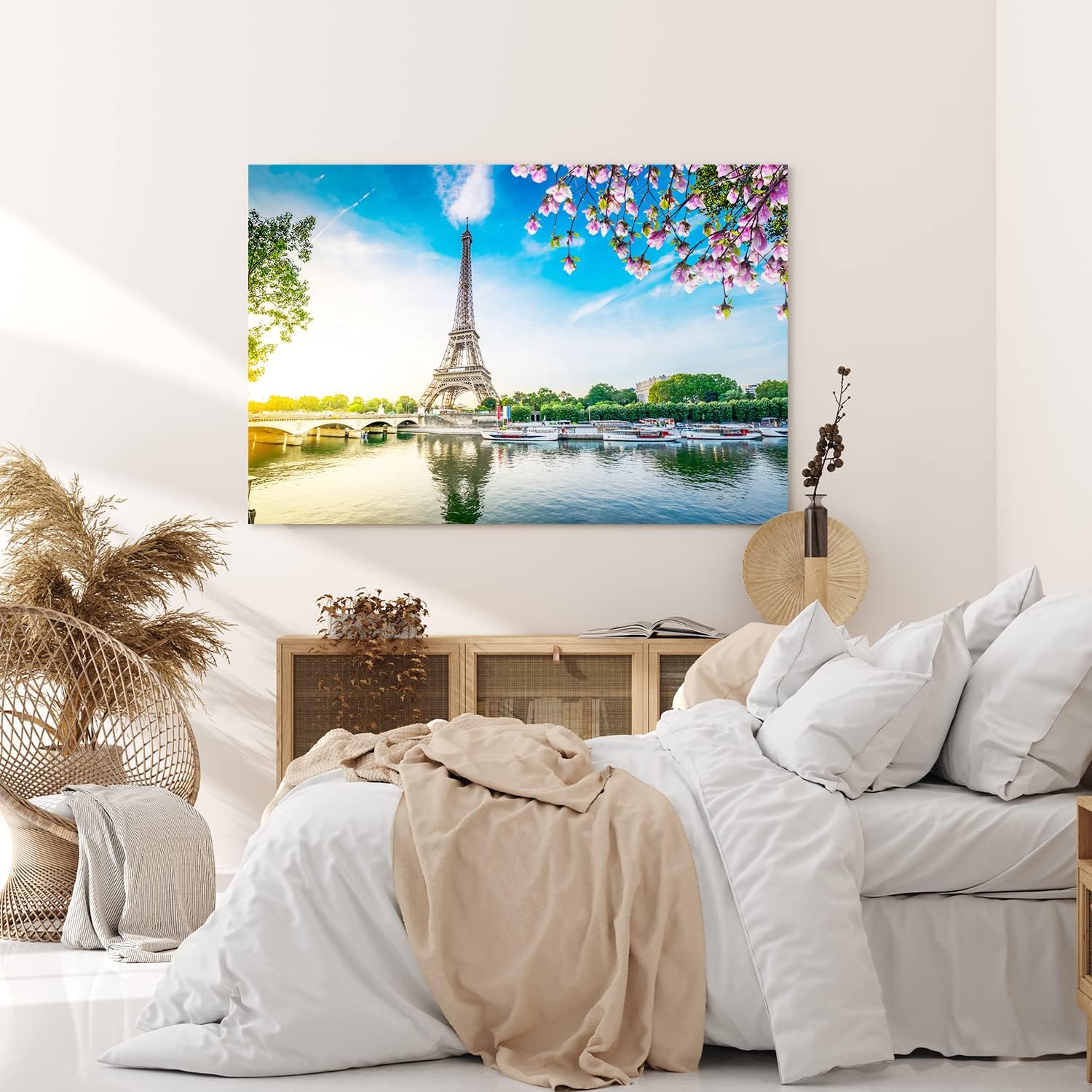 Paul Sinus Wandbild 120x80cm Paris Eiffelturm Kanal Frankreich Baumblüten