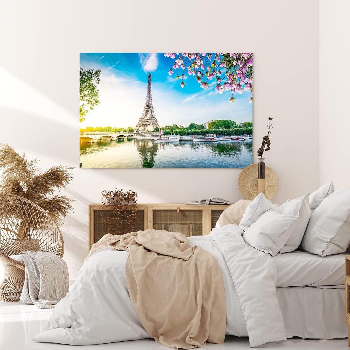 Paul Sinus Wandbild 120x80cm Paris Eiffelturm Kanal Frankreich Baumblüten