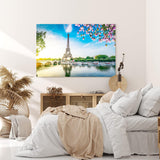 Paul Sinus Wandbild 120x80cm Paris Eiffelturm Kanal Frankreich Baumblüten