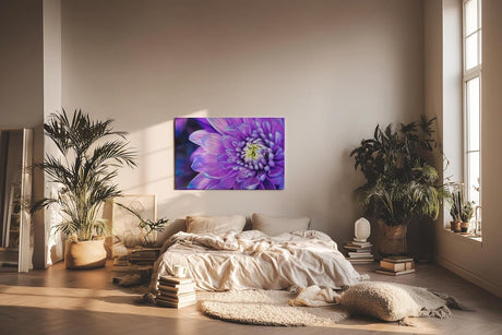 Sinus Art Wandbild 120x80cm Faszinierende Makroaufnahme einer violetten Blüte mit feinen Strukturen und natürlicher Tiefe
