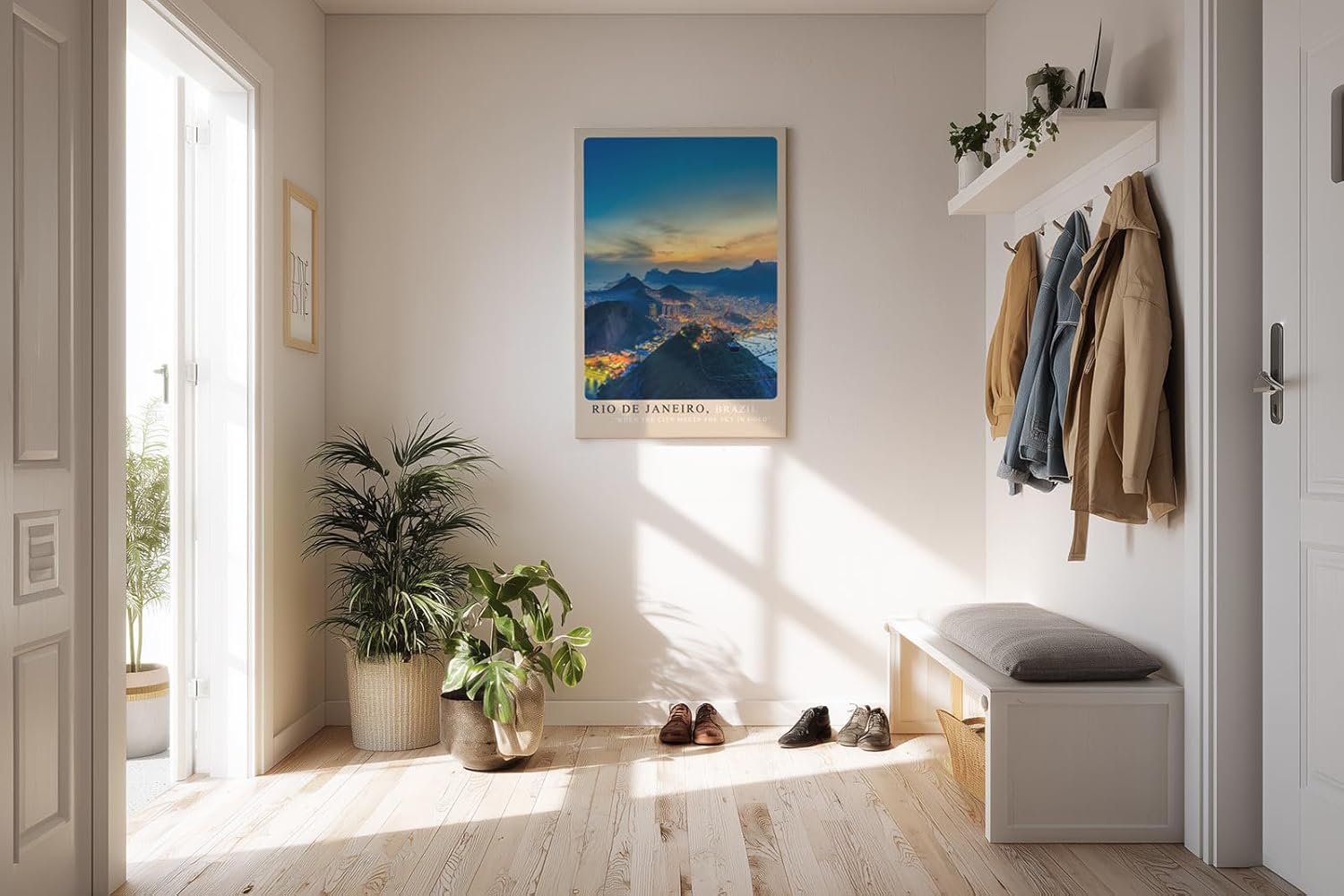 Paul Sinus Kunstdruck 40x60cm Rio de Janeiro mit Blick auf Stadt, Berge und Meer bei Sonnenuntergang