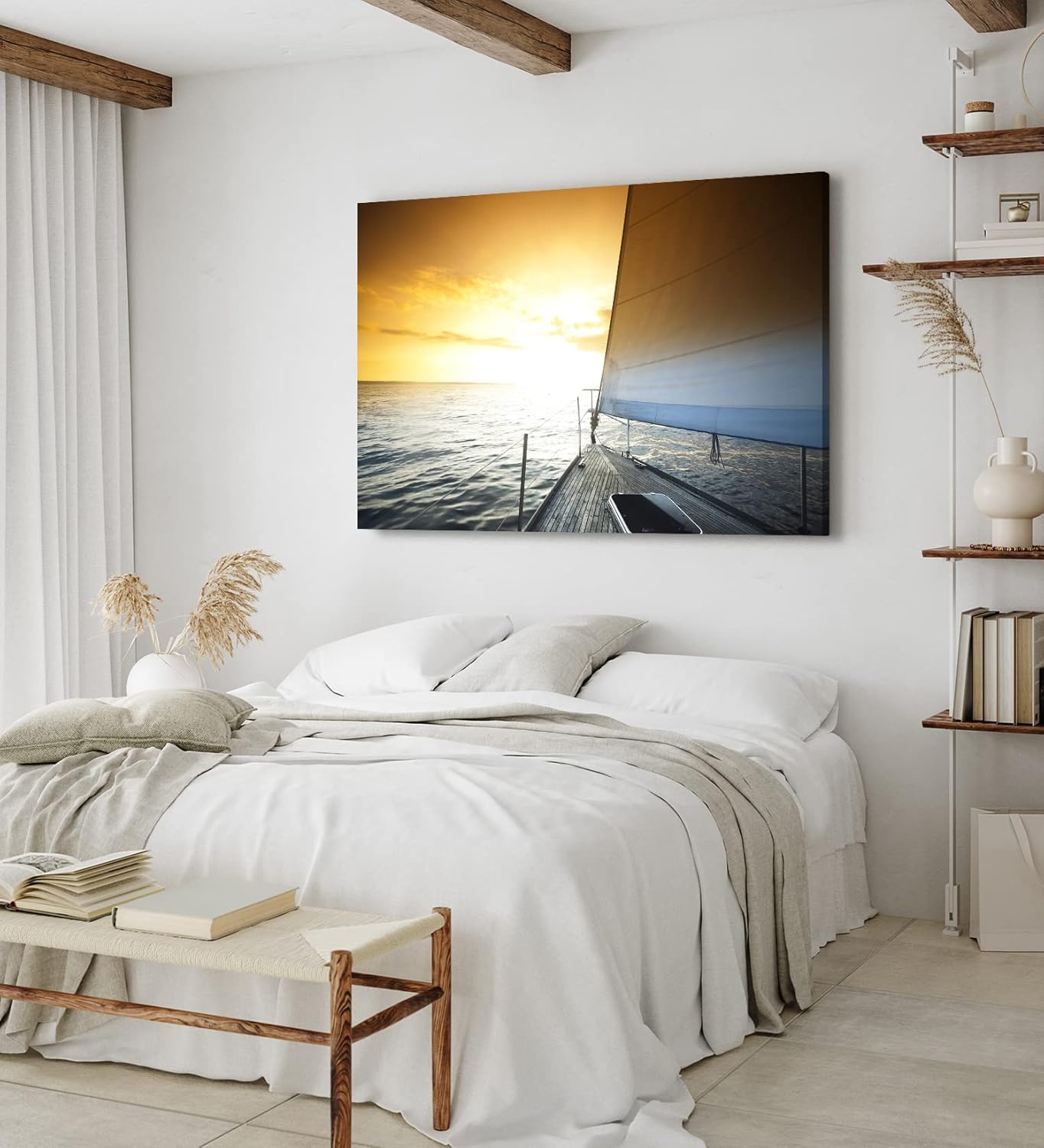 Paul Sinus Wandbild 120x80cm Segelschiff Segelboot Meer Horizont Sonnenuntergang Segel