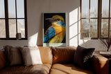 Paul Sinus Wandbild in 40x60cm Song in Feathers – farbenfrohes Vogelporträt in harmonischen Blauund Gelbtönen für stilvolle Raumgestaltung