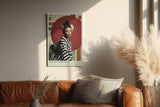 Paul Sinus Wandbild in 40x60cm Red Sun Elegance Porträt einer Frau im gestreiften Kimono vor rotem Kreis mit floralen Haarakzenten für elegante Raumgestaltung