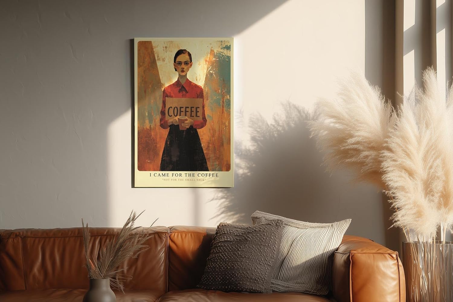 Paul Sinus Wandbild in 40x60cm I Came for the Coffee – minimalistisches Porträt mit Kaffeebecher in kräftigen Farbtönen