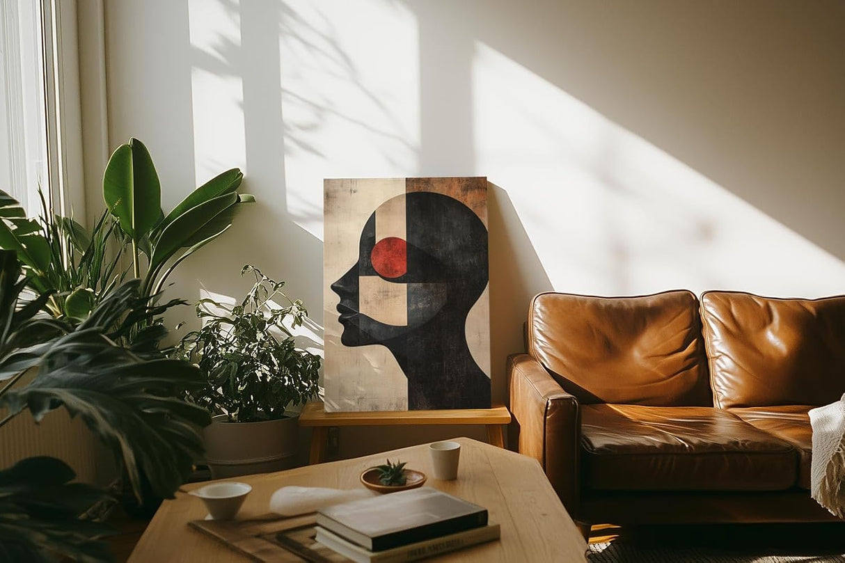 Paul Sinus 60x90cm Wandbild Black Vision – Ausdrucksstarkes Kopfprofil in moderner Abstraktion auf Leinwand Holzrahmen