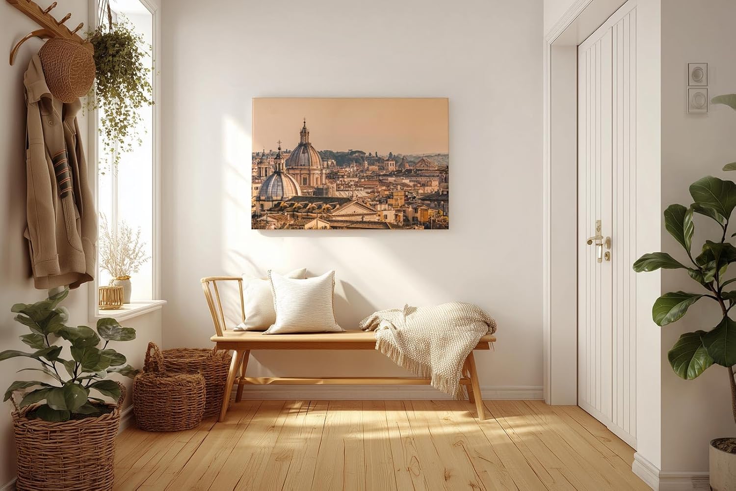 Sinus Art Wandbild 120x80cm Stimmungsvolles Stadtpanorama mit römischer Kuppelarchitektur im warmen Abendlicht
