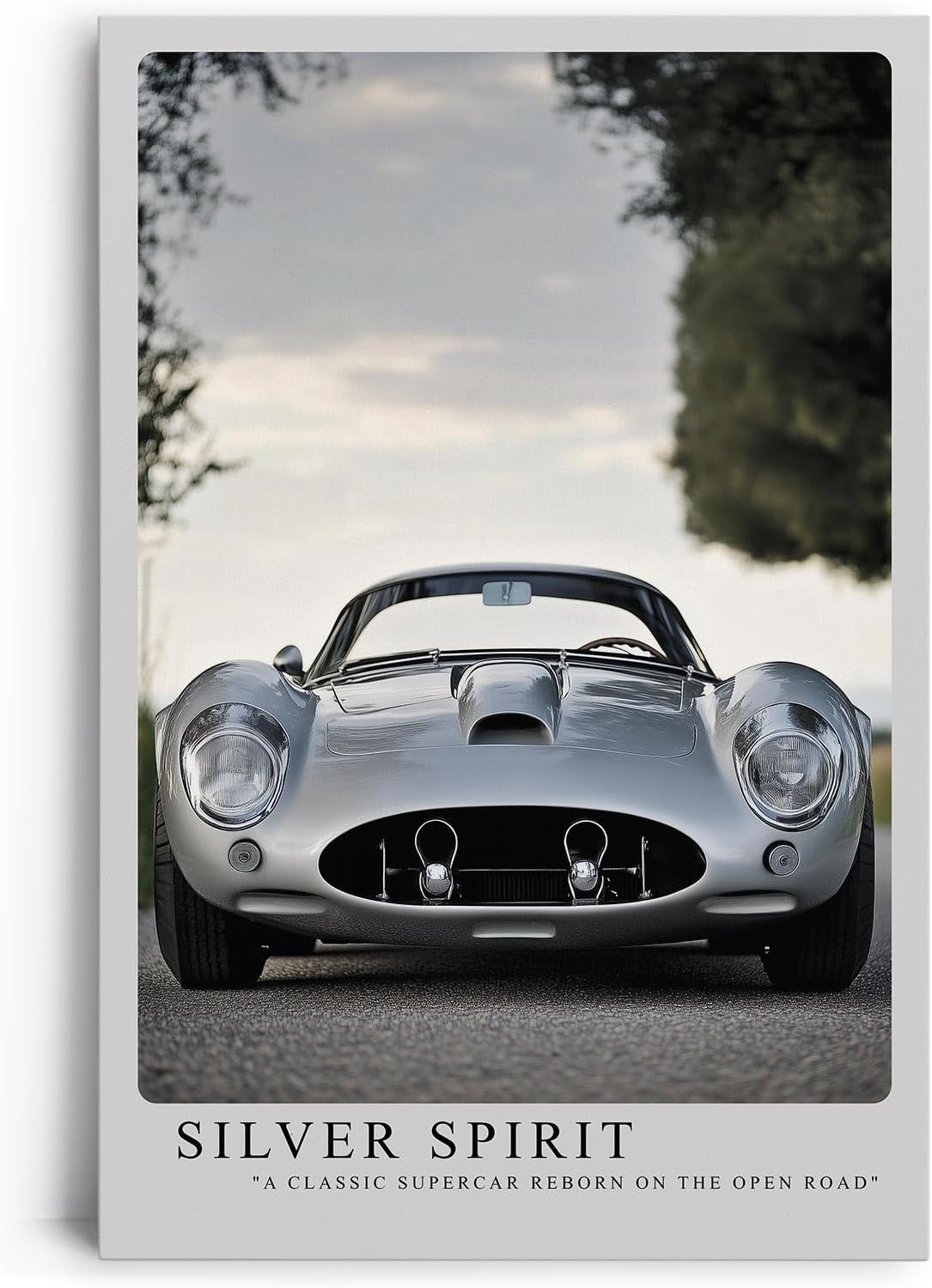 Paul Sinus Leinwandbild 40x60cm Silver Spirit Klassischer Supersportwagen Elegante Automobilkunst Zeitlose Ästhetik Edle Dynamik Hochwertige Wandkunst