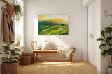 Sinus Art Wandbild 120x80cm Leuchtende Reisterrassen in der Morgensonne vor sanftem Bergpanorama