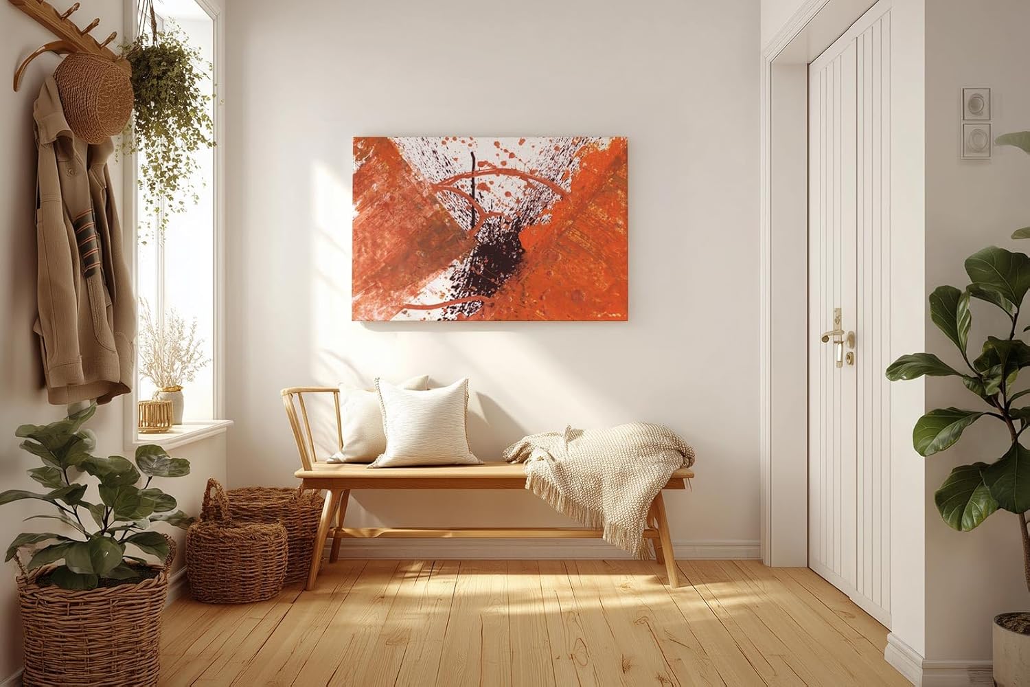 Sinus Art Wandbild 120x80cm Farbexplosion in Orange und Schwarz mit tropfenartigen Elementen und Bewegung