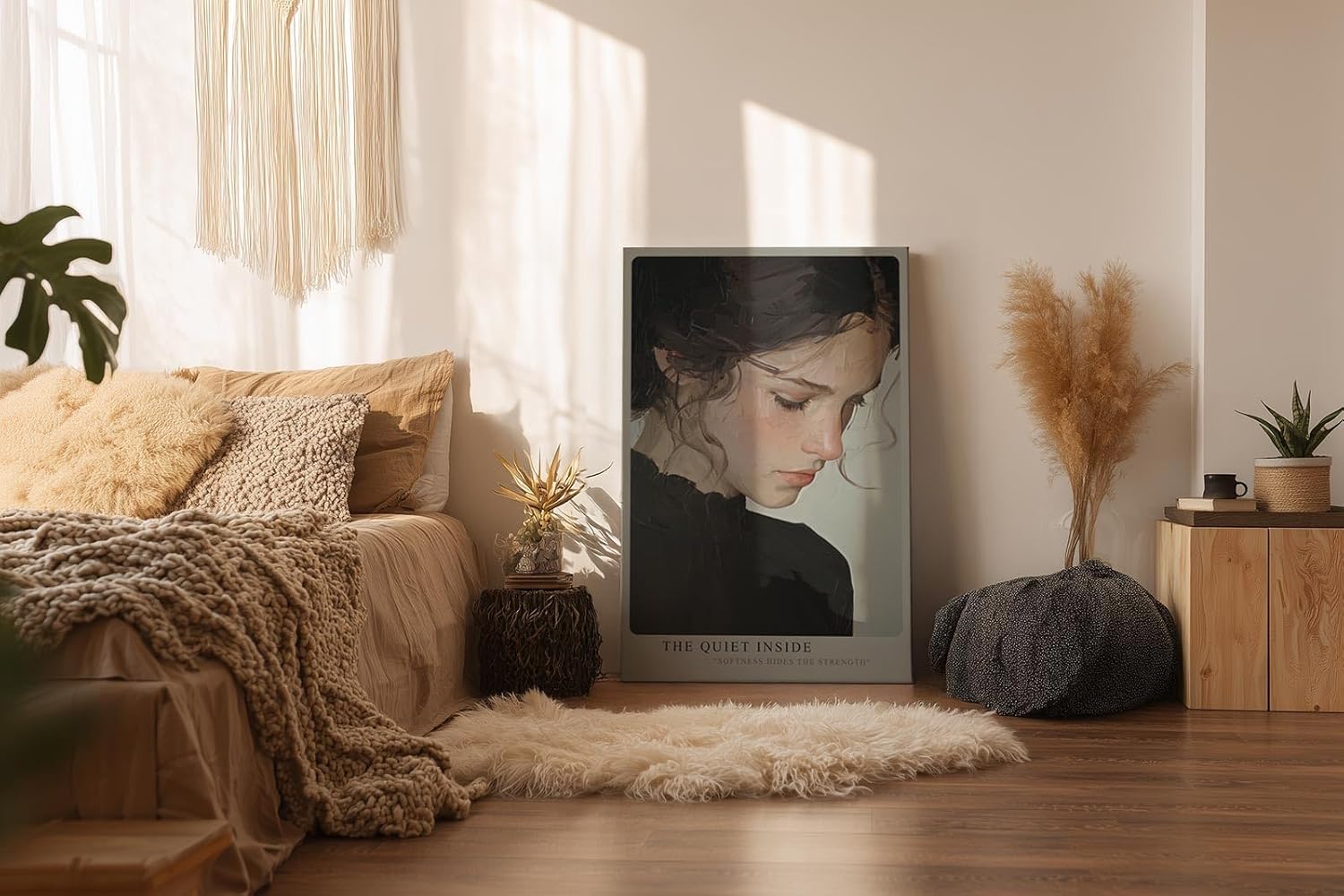 Paul Sinus Wandbild in 40x60cm The Quiet Inside – Ausdrucksstarkes Porträt einer jungen Frau mit sanft gesenktem Blick, Bilder in moderner Interpretation, edel und zeitlos für stilvolle Wohnräume