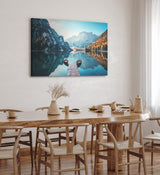 Paul Sinus Wandbild 120x80cm Pragser Wildsee Alpen Italien Bergsee See Berge Boote