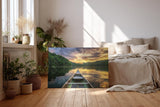 Sinus Art Wandbild 120x80cm Faszinierender Blick vom Boot über den See mit goldener Himmelsreflexion
