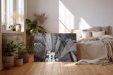 Sinus Art Wandbild 120x80cm Atemberaubende Ansicht einer Metropole aus der Vogelperspektive in Schwarzweiß mit gelben Taxis