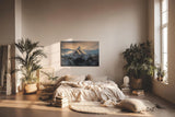 Sinus Art Wandbild 120x80cm Massiver schneebedeckter Berg ragt in dramatisches Lichtspiel – eindrucksvoll und still