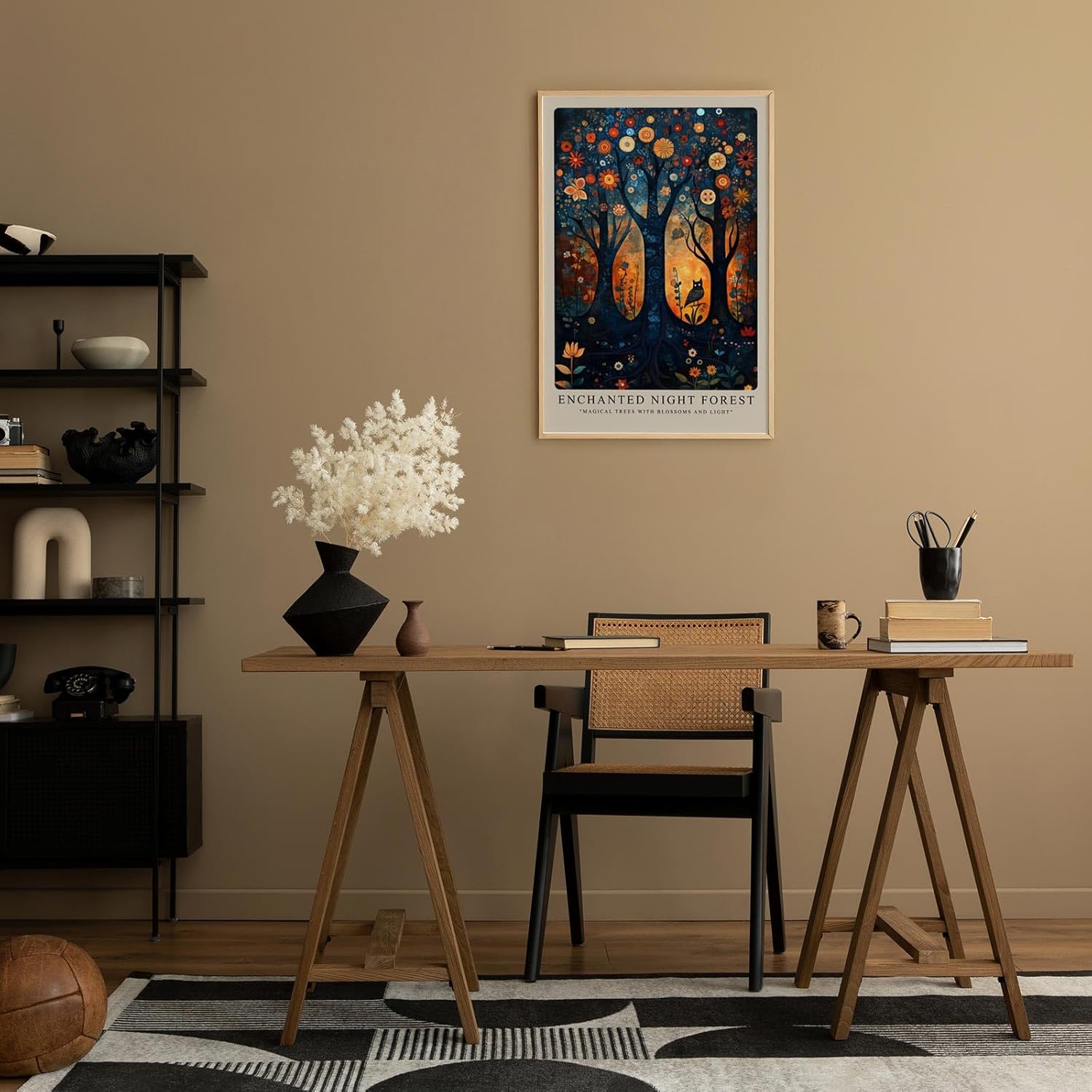 Paul Sinus Leinwandbild 40x60cm Verzauberter Nachtwald mystisch surreal farbenfroh kunstvolle Wandkunst magische Bäume traumhafte Atmosphäre