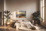Sinus Art Wandbild 120x80cm Atmosphärisches Meermotiv mit Perspektive vom Holzdeck eines Segelboots bei Sonnenuntergang