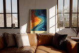 Paul Sinus Wandbild in 40x60cm Cosmic Collision in intensiven Blauund Orangetönen mit dynamischem Farbverlauf für moderne Raumgestaltung