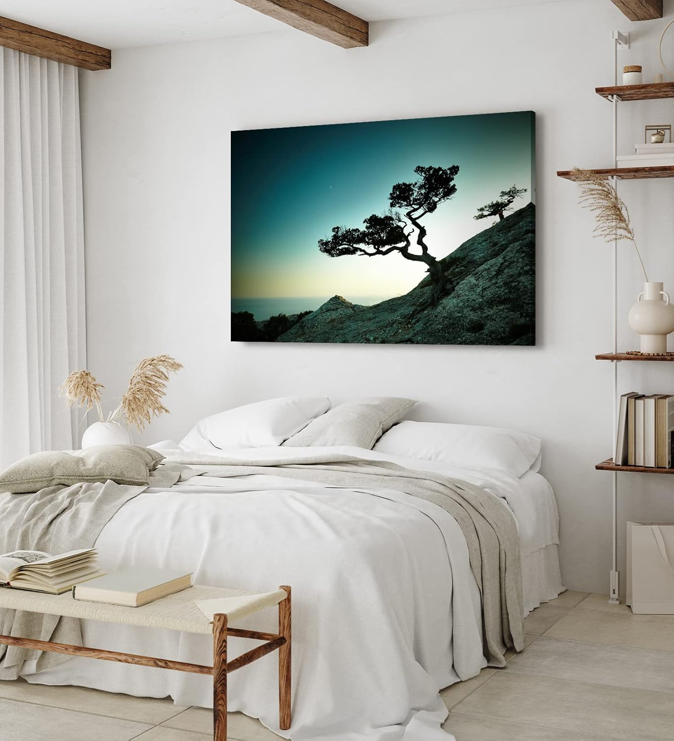 Paul Sinus Wandbild 120x80cm Sächsische Schweiz Baum Felsen Felsbaum Abend Fotokunst