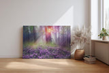 Sinus Art Wandbild 120x80cm Die lila Krokusse im Vordergrund und das Lichtspiel im Wald erzeugen eine zauberhafte Atmosphäre