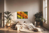 Sinus Art Wandbild 120x80cm Strahlende Ringelblumen in voller Blüte mit lebendiger Bildtiefe und Klarheit