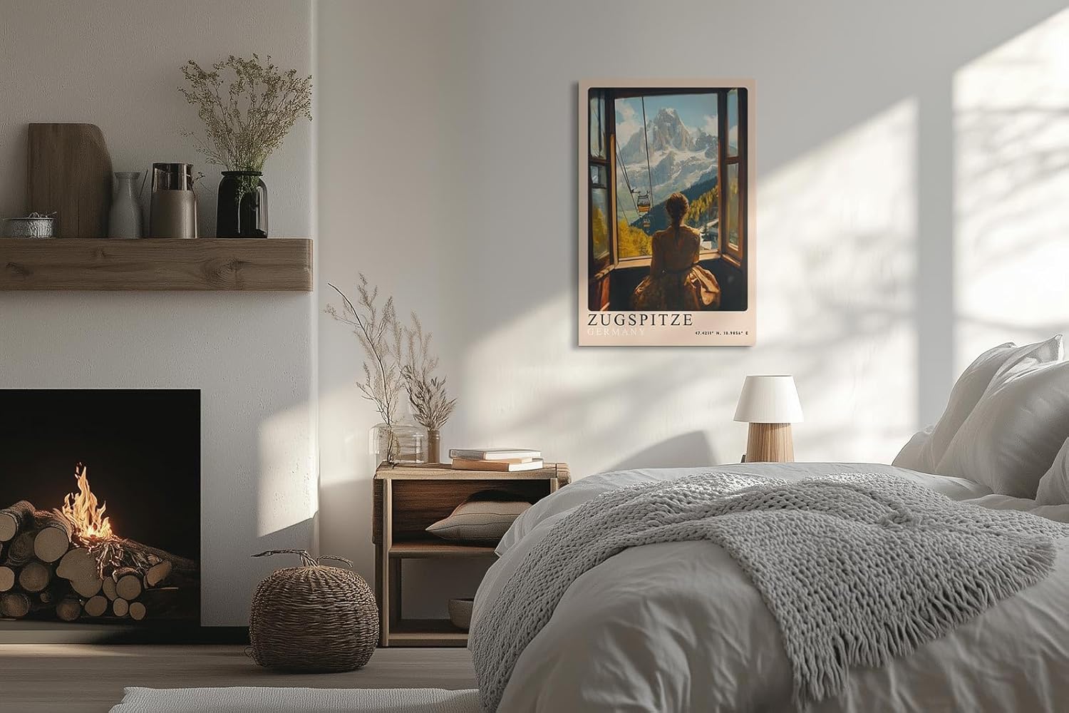 Paul Sinus Leinwandbild 60x90cm Leinwandbild Zugspitze Alpen Berglandschaft Seilbahn Panorama Fensterblick Natur Herbst Farben Lichtstimmung Aussicht