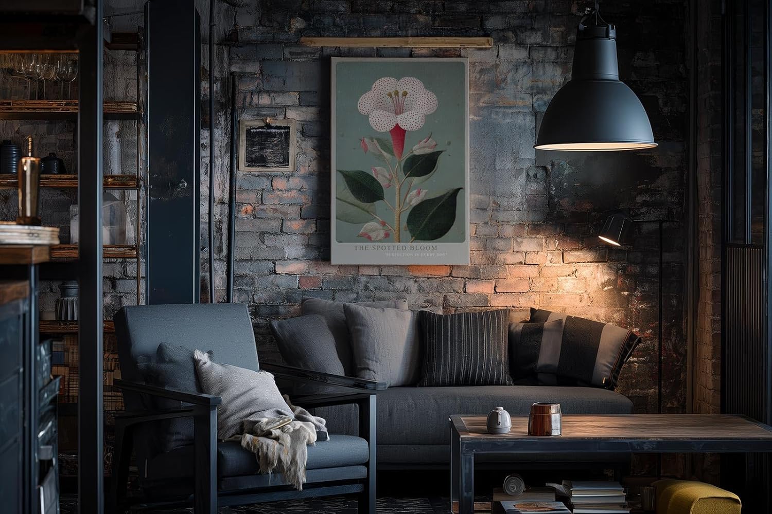 Paul Sinus Wandbild in 40x60cm The Spotted Bloom Botanische Illustration einer weißen Blüte mit roten Punkten und grünen Blättern