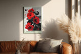 Paul Sinus Wandbild in 40x60cm Graphic Bloom – Rote Blüten im grafischen Pop-Art-Stil mit Linienund Punktmuster