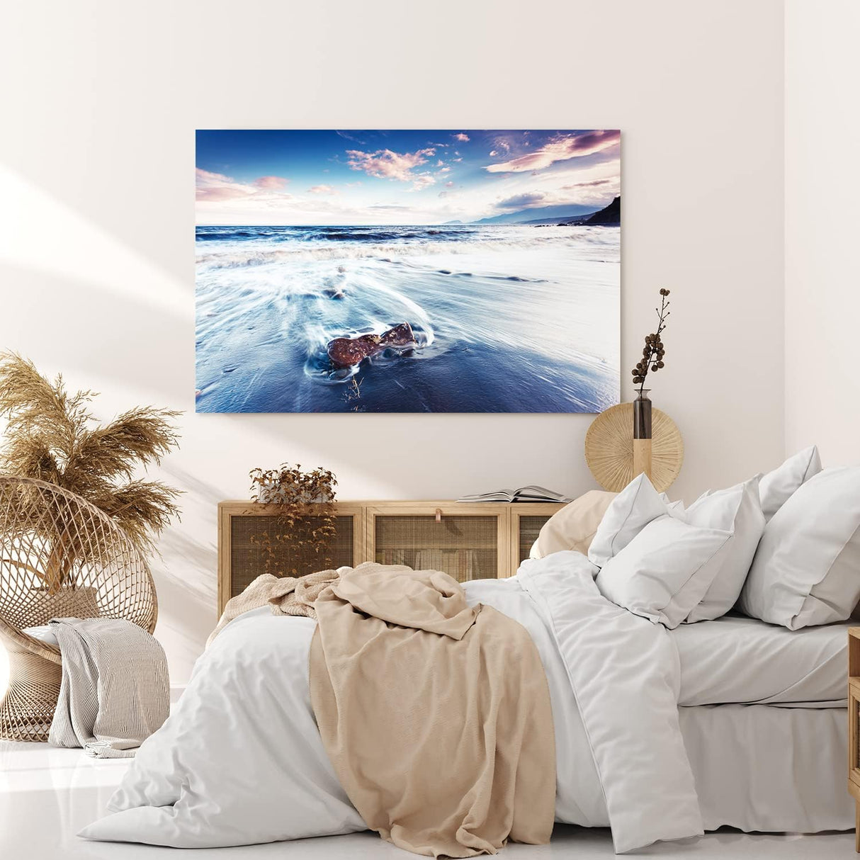 Paul Sinus Wandbild 120x80cm Wellen Strand Felsen Horizont Ozean Wolken