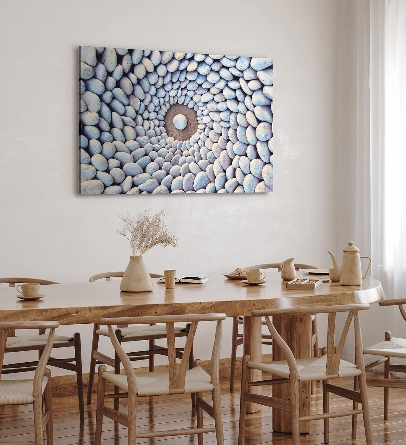 Paul Sinus Wandbild 120x80cm Runde weiße Steine Kunstvoll Steinkreis Strand