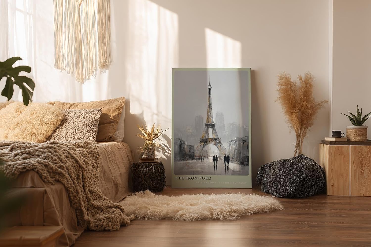 Paul Sinus Wandbild in 40x60cm The Iron Poem Eiffelturm in impressionistischer Darstellung mit Figuren im Vordergrund und grauer Stadtstimmung