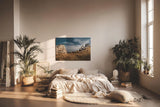 Sinus Art Wandbild 120x80cm Markante Felsformationen unter blauem Himmel in dramatischer Weite