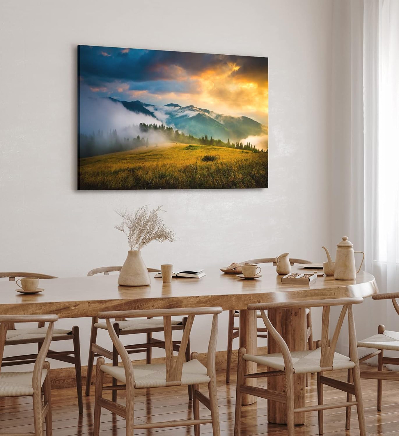 Paul Sinus Wandbild 120x80cm Alpen Nebel Berge Wolken Landschaft Wiese
