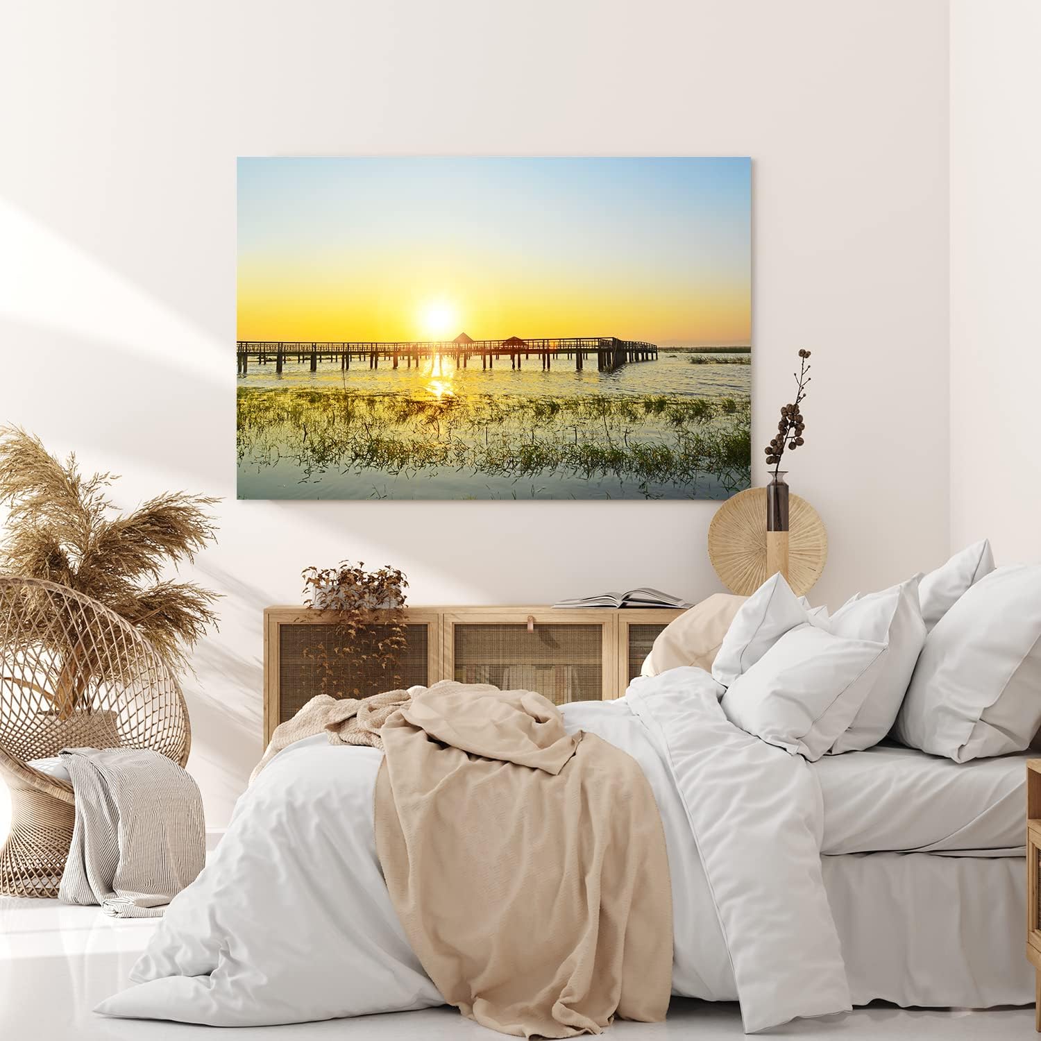 Paul Sinus Wandbild 120x80cm Urlaubsparadies Malediven Sonnenuntergang Meer Holzstege
