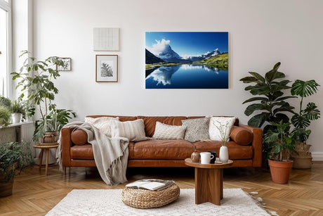 Sinus Art Wandbild 120x80cm Majestätisches Matterhorn reflektiert sich in klarem Bergsee unter blauem Himmel