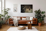 Sinus Art Wandbild 120x80cm Ausdrucksstarke Schachszene mit Fokus auf den einzelnen Bauern als Symbol für Mut und Entscheidungskraft