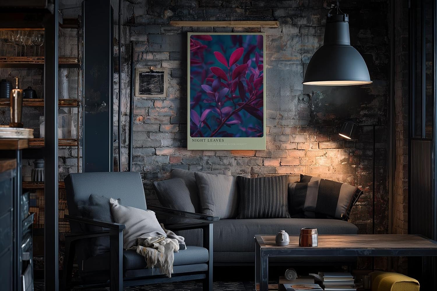 Paul Sinus Wandbild in 40x60cm Night Leaves – elegante Pflanzenblätter in stimmungsvoller Abendfarbpalette aus Pink, Lila und Blau