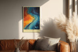 Paul Sinus Wandbild in 40x60cm Cosmic Collision in intensiven Blauund Orangetönen mit dynamischem Farbverlauf für moderne Raumgestaltung