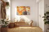Sinus Art Wandbild 120x80cm Warmes Herbstlaub im Licht für stimmungsvolle und behagliche Wohnatmosphäre