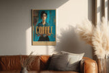 Paul Sinus Wandbild in 40x60cm Wake. Sip. Rule. – modernes Coffee-Art-Porträt in kräftigen Blautönen mit goldener Schrift