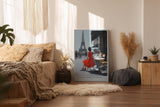 Paul Sinus Wandbild in 40x60cm The Red Dress in Paris Bilder einer Frau im roten Kleid an einem Straßencafé mit Blick auf den Eiffelturm