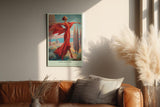 Paul Sinus Wandbild in 40x60cm Frau in rotem Kleid am Meer – ausdrucksstarkes Kunstwerk voller Bewegung und Lebensfreude