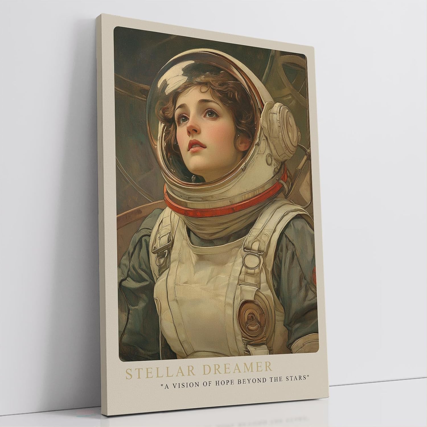Paul Sinus Leinwandbild 60x90cm Stellar Dreamer – Faszinierendes Leinwandbild einer jungen Astronautin mit hoffnungsvollem Blick ins All