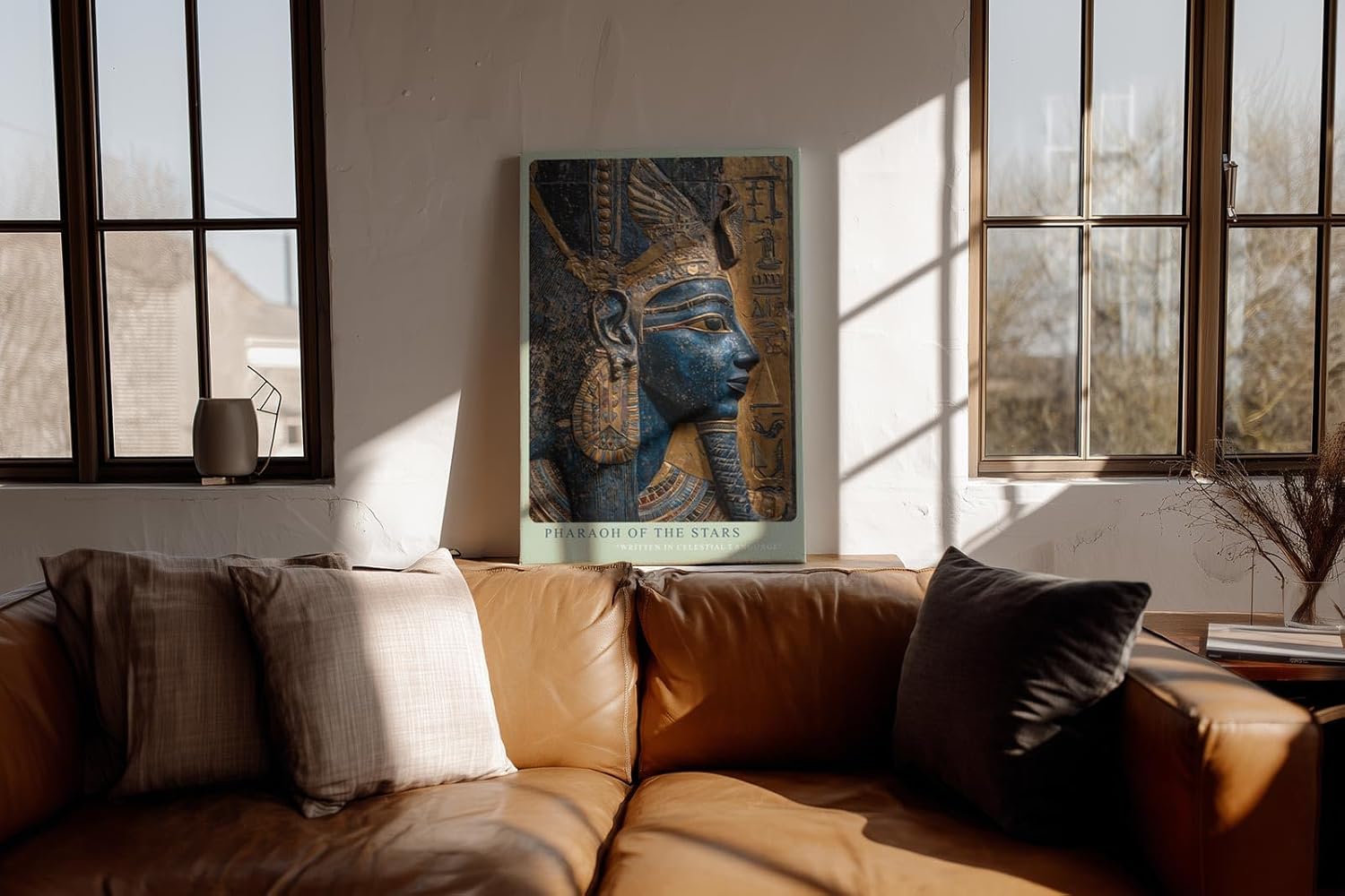 Paul Sinus Wandbild in 40x60cm Pharaoh of the Stars – Ägyptisches Herrscherprofil in Blau-Gold mit Hieroglyphen