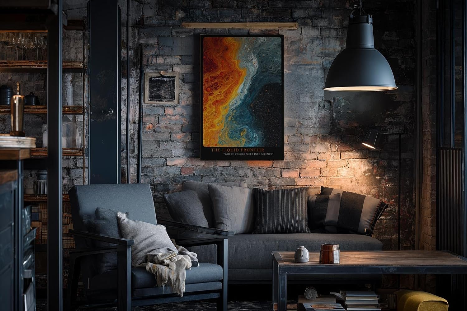 Paul Sinus Wandbild in 40x60cm The Liquid Frontier in kräftigen Blau-, Grauund Orangetönen mit fließendem Farbverlauf für stilvolle Raumakzente