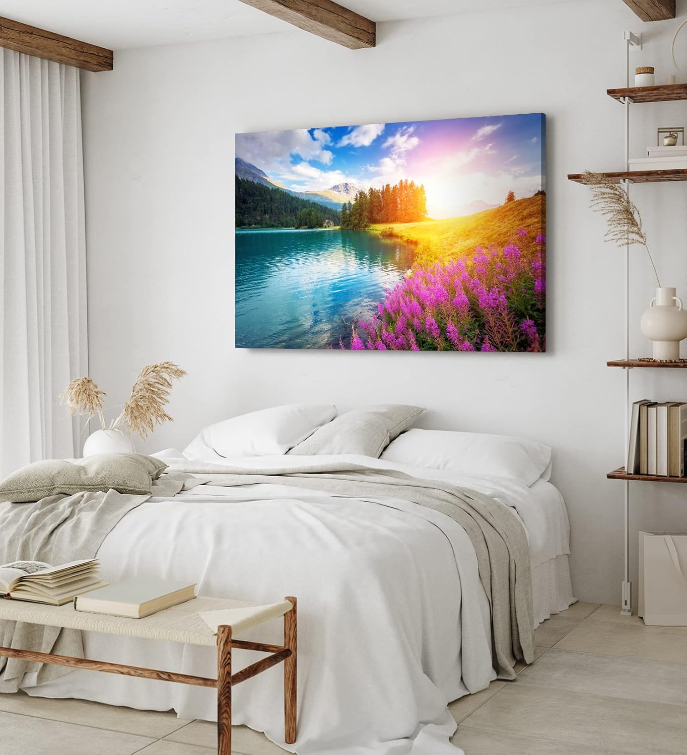 Paul Sinus Wandbild 120x80cm Alpen Alpensee Sonnenschein See Wiese Blumen Berge